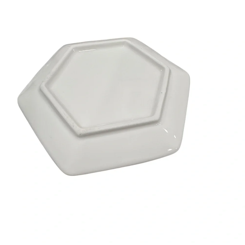 Hexagonal Marble Trinket Dish with Gold Trim